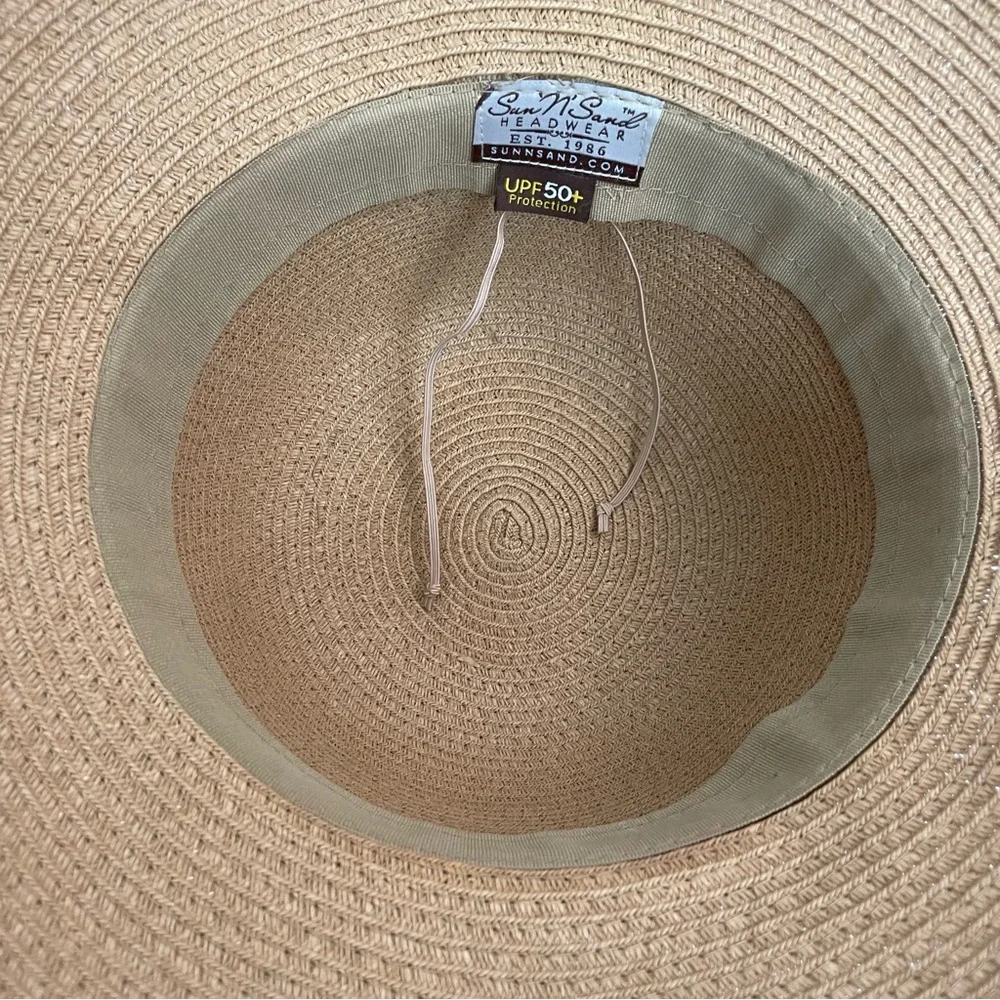 Sun N’ Sand Headwear Hat Bucket Braided Adjustable Tan Black UPF 50 Beach Travel